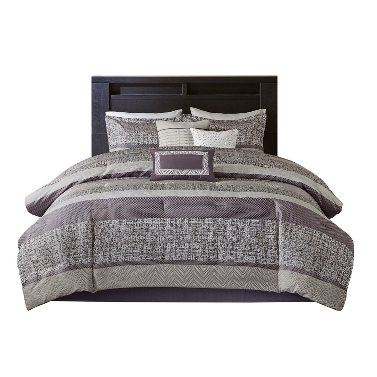 Gracie Mills Hickman 7-Piece Transitional Striped Jacquard Comforter Set - Grace-14306